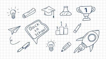 Simple Hand drawn school and education elements with rocket and trophy vector