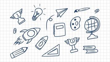 Doodle Hand drawn school and education elements on a graph paper background vector