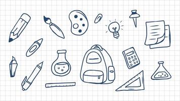 Hand drawn school elements on a graph paper background vector