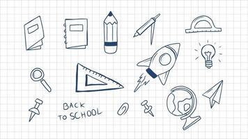 Hand drawn school and education elements on a graph paper background vector