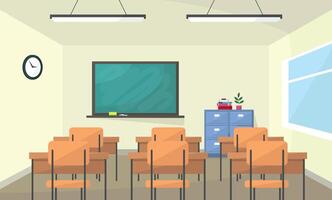 Classroom with desks and a chalkboard vector