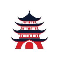 Pagoda Illustration with Red and Blue Accents on White Background Style vector