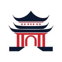 Stylized of Red and Dark Blue Pagoda Building with White Background vector