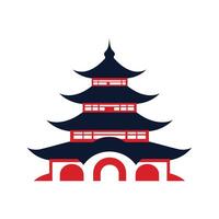 Stylized Illustration of Pagoda Structure with Traditional Japanese Architecture and Red Bridge Design Elements vector