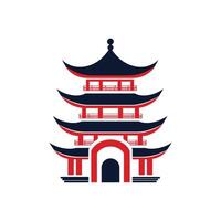 Stylized Red and Navy Blue Pagoda Illustration on White Background Architecture vector