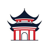 Stylized Red and Black Pagoda Building Design, Asian Architecture Art Isolated vector