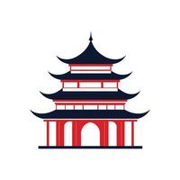 Stylized Pagoda Illustration Traditional Asian Architecture in Red and Blue on White Background vector