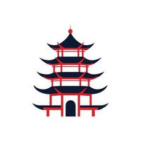 Stylized Illustration of a FiveTiered Pagoda with Black and Red Accents on White vector