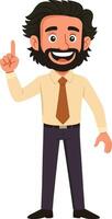 Smiling Bearded Man Pointing Up Cartoon Character in Office Attire vector