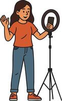 Illustration of Woman Vlogging with Ring Light vector