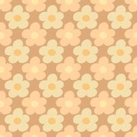 A cheerful, seamless pattern of stylized yellow and orange flowers on a warm, earthy background vector