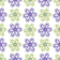 It features repeating lavender and light green flowers with a stitched outlin vector