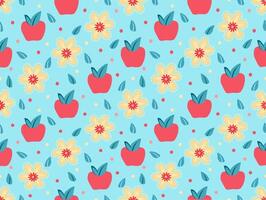 Colorful apple and flower pattern design vector