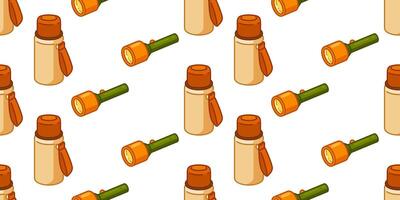 Seamless Thermos Flashlight Pattern Design vector