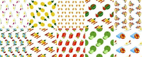 Summer Seamless Sea Pattern Pack. Set of 10 seamless patterns with summer sea travel elements. Flat style, bright vibrant colors. vector