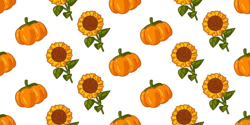 Seamless Pumpkin Sunflower Pattern