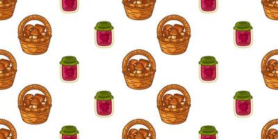 Seamless Mushroom Jam Basket Pattern vector