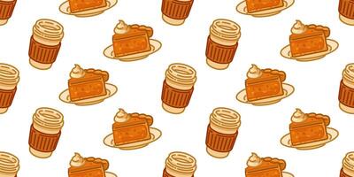 Seamless Pumpkin Pie Coffee Pattern vector