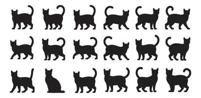 Collection of black cat silhouettes in various poses against background vector