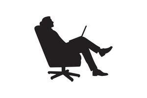 Man Relaxing in Chair with Laptop Silhouette vector
