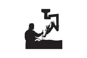Surgeon Operating with Robot Arm Silhouette Art Future Surgery Scene vector