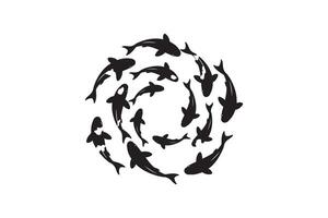 Silhouette of Koi Fish Swimming in Circle - School of Fish Circle vector