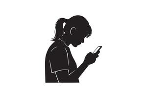 Girl Texting on Smartphone Silhouette Design Mobile Phone User Profile vector