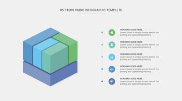 Creative 3D Cubic Infographic Template Design with 5 Steps Options vector