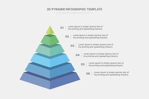 Hierarchy Triangle Pyramid Infographic Design Template with 6 Step vector