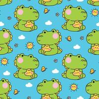Cute dinosaurs pattern on blue background vector