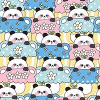 Cute panda pattern with colorful clouds vector