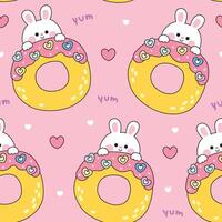 Bunnies and donuts pattern design vector