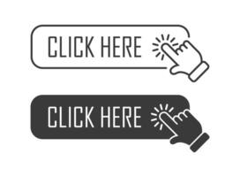 Click here button with hand pointing to the left and right vector
