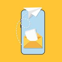 Email marketing concept on smartphone with paper airplane vector