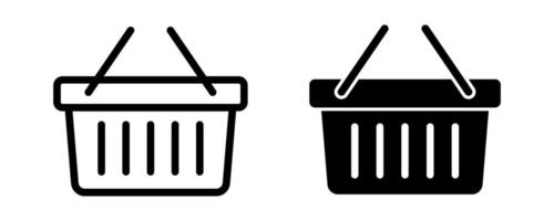 Shopping basket icons. Solid and line style. vector
