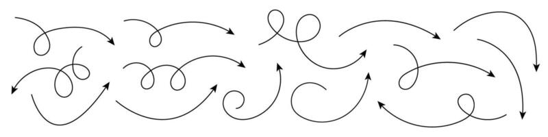 Collection of Doodle Arrows. Curved and Twisted Hand Drawn Arrows Set. vector