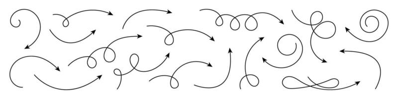 Curved Arrows and Twisted Hand Drawn Arrows. Collection of Doodle Arrows. vector