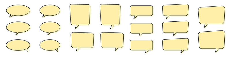 Yellow Chat and Speech Bubble Set. Empty Blank Speech Bubbles. vector