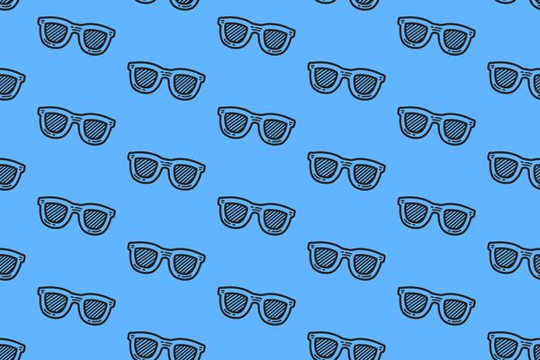 sunglasses doodle pattern seamless on blue background for packaging and merchandise. retro eyewear summer pattern background. hand drawn beach glasses accessory engraving illustration motif wallpaper