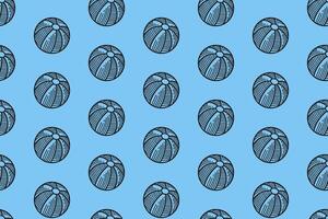 beach ball doodle seamless pattern on blue background. summer ball engraving repeat motif wallpaper. playful ball holiday line art pattern design for kids product, packaging and merchandise vector