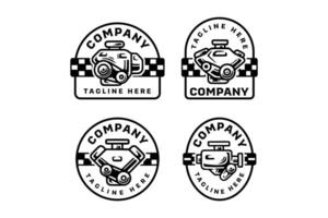 car engine motor with inline, v8, boxer, rotary types illustration badge logo set for automotive, racing, garage, workshop, vehicle, service, repair vector