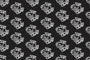 inline engine line art seamless pattern on black background. auto motor engraving doodle pattern background. automotive engine hatching motif wallpaper for garage, workshop, auto detailing merchandise vector