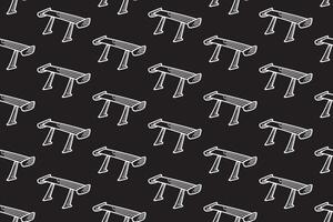 high spoiler car line art seamless pattern on black background. racing wing engraving doodle pattern background. car aerodynamic part hatching wallpaper for garage, workshop, detailing merchandise vector