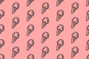 ice cream cone engraving pattern on pink background. doodle dessert seamless pattern background. cute summer sweets snack line art motif wallpaper design for kids product and merchandise vector