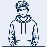 young man in hoodie portrait minimalist sketch style vector
