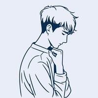 thinking man with hand on chin sketch style outline vector