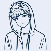 teen boy in hoodie facing forward line drawing portrait sketch vector