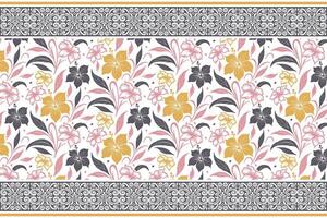 continuous floral drawing with ornamental border details suitable for home fabric design, clothing prints, and wrapping products vector