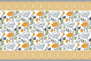 floral sketch in line style paired with linear border composition suitable for women clothing, fabric printing, and household textiles vector
