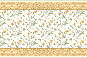 linear flower and botanical border combination created for fabric design, household textile products, and pillowcase printing vector